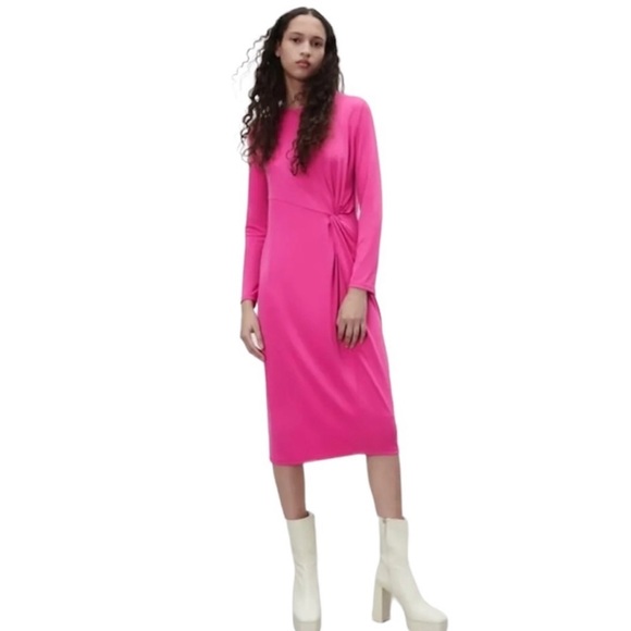 ZARA PINK MIDI DRESS WITH FRONT KNOT - Picture 2 of 6